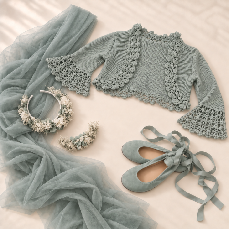 Complementos de comunión Verde Agua hechos a mano para un look completo