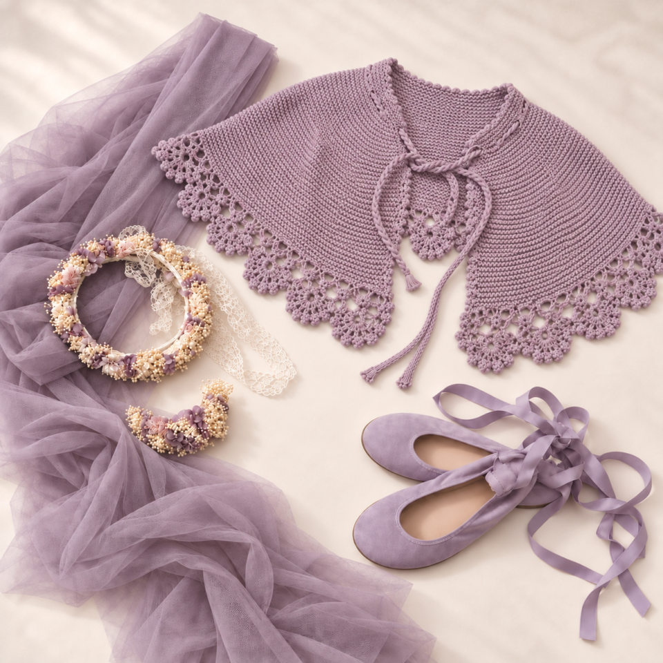 Complementos de comunión Lila hechos a mano para un look completo