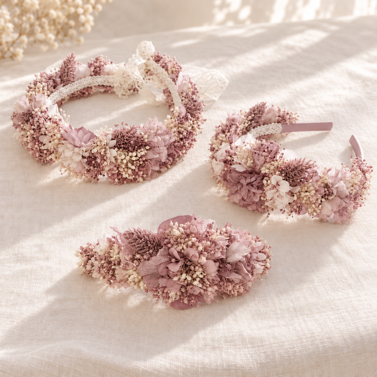 Coronitas, diademas y pasadores Rosa Viejo
